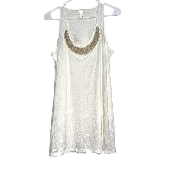 Lovappella White Sleeveless Top With Pearl & Bead Embellishment Size Large - Picture 1 of 7